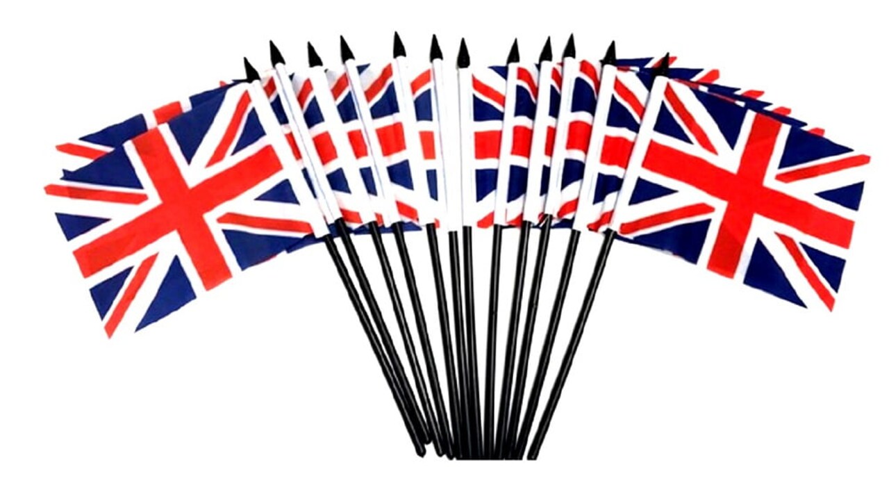 Pack of 12 United Kingdom Mini Flags – 4"x6" Polyester Desk & Hand Waving Set
